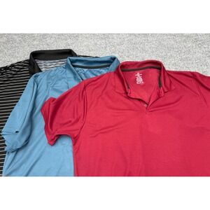 Real Essentials Mens 3XL Polo Shirts Lot of 3 Red Blue Black Striped REQW2022‎